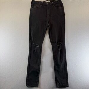 Levis 721 High Rise Skinny Jeans Women 31 Distressed Black Denim Pants 29 Inseam